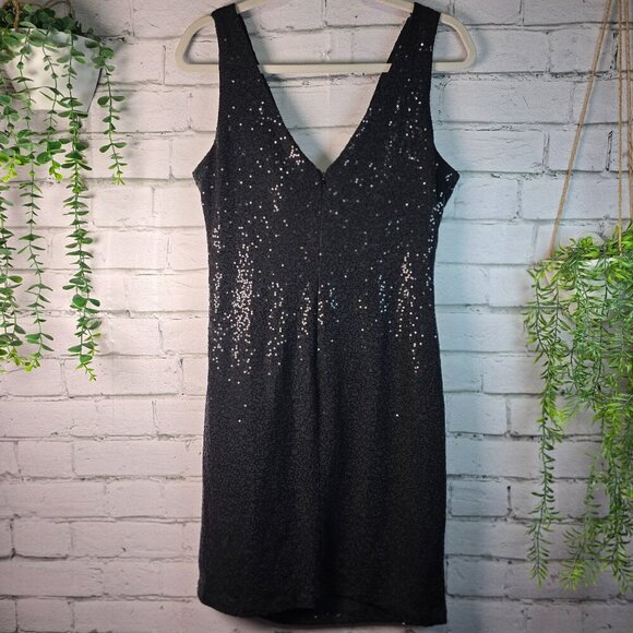 BETSY AND ADAM BLACK SEQUIN PARTY DRESS TANK STYLY WRAP BODICE WOMENS SIZE 10 - Picture 1 of 5
